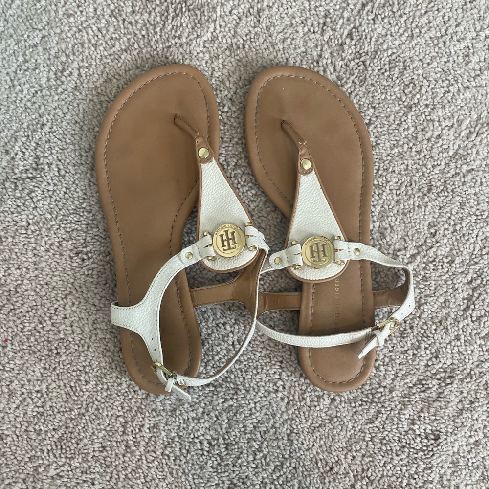 Tommy Hilfiger White and Tan Sandals